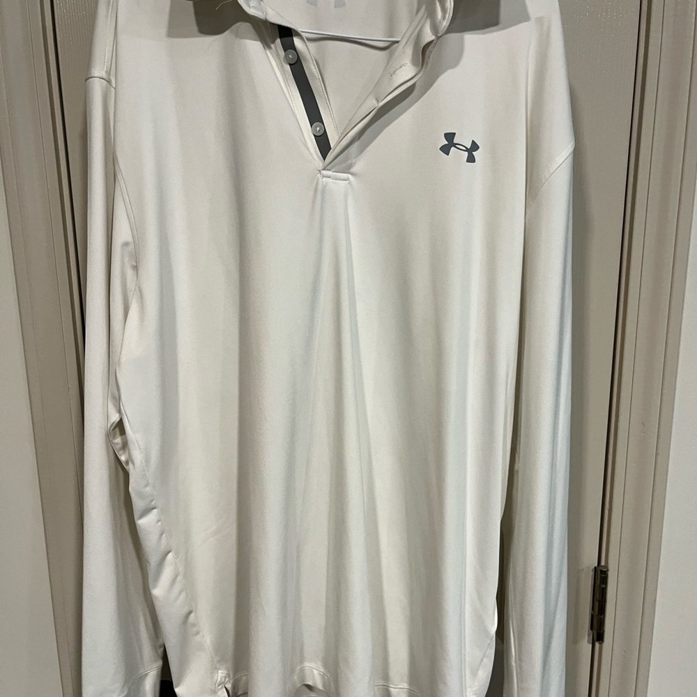 Under Armour White Long Sleeve Polo with Gray Trim